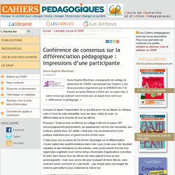 Conférence de consensus sur la différenciation pédagogique : impressions d’une