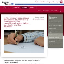 Mettre en œuvre des pratiques différenciées pour favoriser le développement des compétences à rédiger d'élèves du primaire en milieu défavorisé