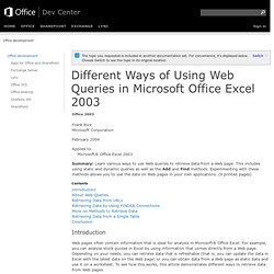 Different Ways of Using Web Queries in Microsoft Office Excel 2003