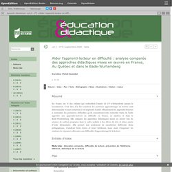 Aider l’apprenti-lecteur en difficulté : analyse comparée des approches didactiques mises en œuvre en France, Au Québec et dans le Bade-Wurtemberg