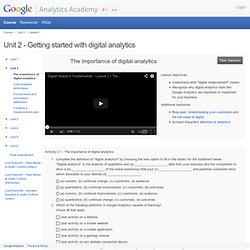 Digital Analytics Fundamentals - - Unit 2 - Getting started with digital analytics