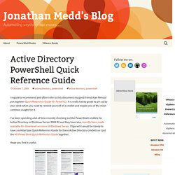 Active Directory PowerShell Quick Reference Guide @ Jonathan Medd's Blog