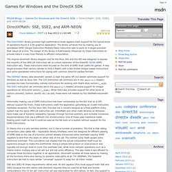 DirectXMath: SSE, SSE2, and ARM-NEON - Games for Windows and the DirectX SDK