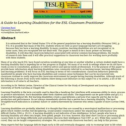 Guide to Learning Disabilities for the ESL Classroom Practitioner