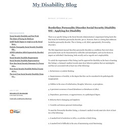Borderline Personality Disorder Social Security Disability SSI - Applying for Disability
