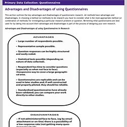 Advantages and Disadvantages of using Questionnaires