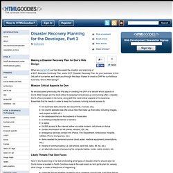 Disaster Recovery Planning for the Developer, Part 3