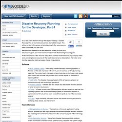 Disaster Recovery Planning for the Developer, Part 4