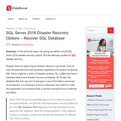 SQL Server 2016 Disaster Recovery Options - SQL Recovery