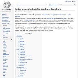 List of academic disciplines and sub-disciplines