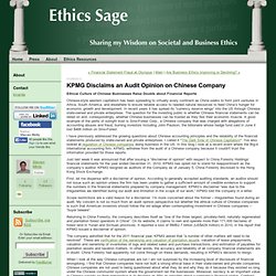 KPMG Disclaims an Audit Opinion on Chinese Company - Ethics Sage
