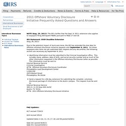 2011 Offshore Voluntary Disclosure Initiative Frequently Asked Questions and Answers