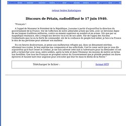 Discours de Pétain, 17 juin 1940
