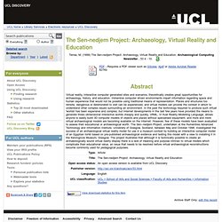 UCL Discovery - The Sen-nedjem Project: Archaeology, Virtual Reality and Education
