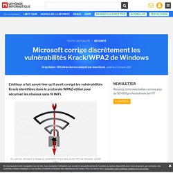 Microsoft corrige discrètement les vulnérabilités Krack/WPA2 de Windows