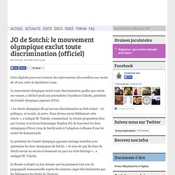 JO de Sotchi: le mouvement olympique exclut toute discrimination (officiel)