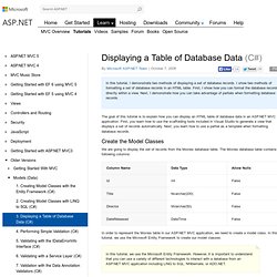 Displaying a Table of Database Data