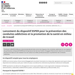 Lancement du dispositif ESPER pour la prévention des conduites addictives et la promotion de la santé en milieu de travail / Ministère du travail, novembre 2021
