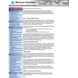 Disruptive Behavior Disorders - Behavior Disorder
