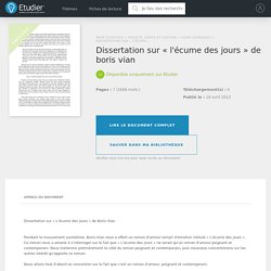 Dissertation Sur « L'Écume Des Jours » De Boris Vian - Dissertations - Tubertlauren17