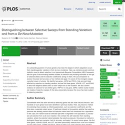 PLOS Genetics: Distinguishing between Selective Sweeps from Standing Variation and from a De Novo Mutation