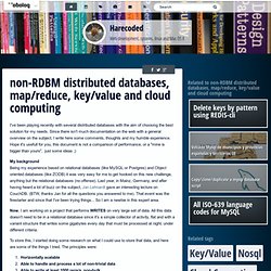non-RDBM distributed databases, map/reduce, key/value and cloud computing