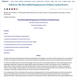 Full Text: The Diversified Employment of China's Armed Forces