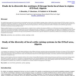 Study of the diversity of local cattle raising systems in the El-Tarf area, Algeria