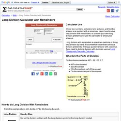 Long Division Calculator with Remainders