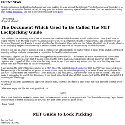 The Document Which Was Formerly Called The MIT Guide to Lockpicking
