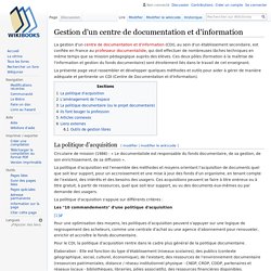 Gestion d'un centre de documentation et d'information