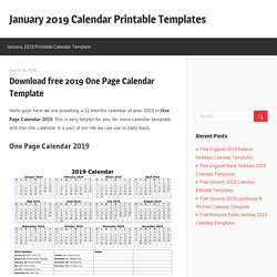 Download free 2019 One Page Calendar Template