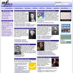 MP3 Files free download at mfiles, classical music original works and arrangements, traditional folk music, piano ragtime and more