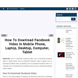 How To Download Facebook Video in Mobile Phone, Laptop, Desktop, Computer, Tablet