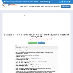 Download The reason why Commit Your time and effort within Investment Strategy docx