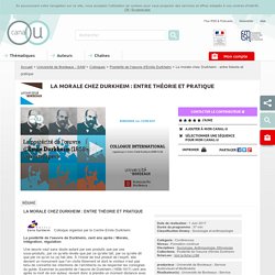La morale chez Durkheim : entre théorie et pratique - Université de Bordeaux - SAM