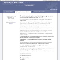 Tworzenie materiałów dydaktycznych dla zintegrowanego nauczania przedmiotowo-językowego (typu CLIL) - Uniwersytet Warszawski