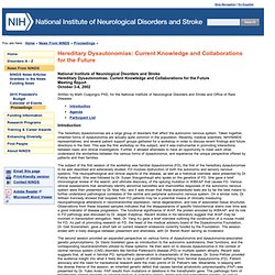 Hereditary Dysautonomias: Current Knowledge and Collaborations for the Future