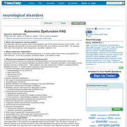 Autonomic Dysfunction FAQ - FAQs - neurological disorders Health Pages