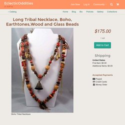 Long Tribal Necklace, Boho, Earthtones,Wood and Glass Beads
