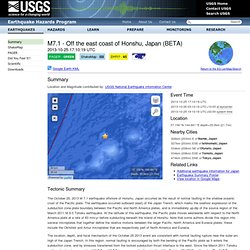M7.3 - Off the east coast of Honshu, Japan 2013-10-25 17:10:16 UTC