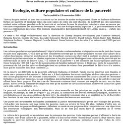 Ecologie, culture populaire et culture de la pauvretÃ©