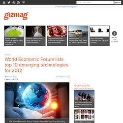 World Economic Forum lists top 10 emerging technologies for 2012