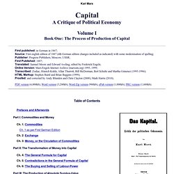 Economic Manuscripts: Capital: Volume One