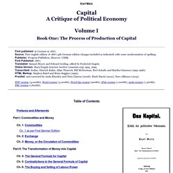 Economic Manuscripts: Capital: Volume One