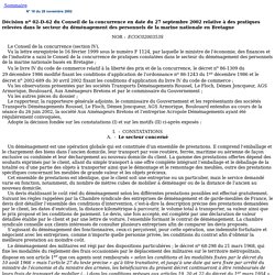 Décision de 2002 relative à des pratiques relevées dans le secteur du déménagement des personnels de la marine nationale en Bretagne