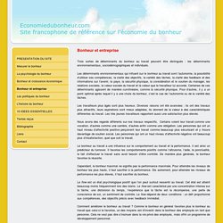 Bonheur et entreprise - Economiedubonheur.com, le site francophone de référence sur l'économie du bonheur.