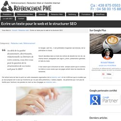 Ecrire un texte pour le web:modèle de "structure SEO"