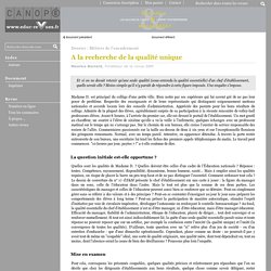 Management - A la recherche de la qualité unique