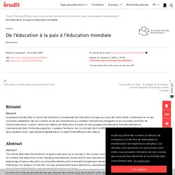 De l’éducation à la paix à l’éducation mondiale – Revue des sciences de l’éducation